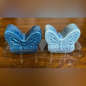 Butterfly Ceramic Salt and Pepper Shakers - Blue and Light Blue